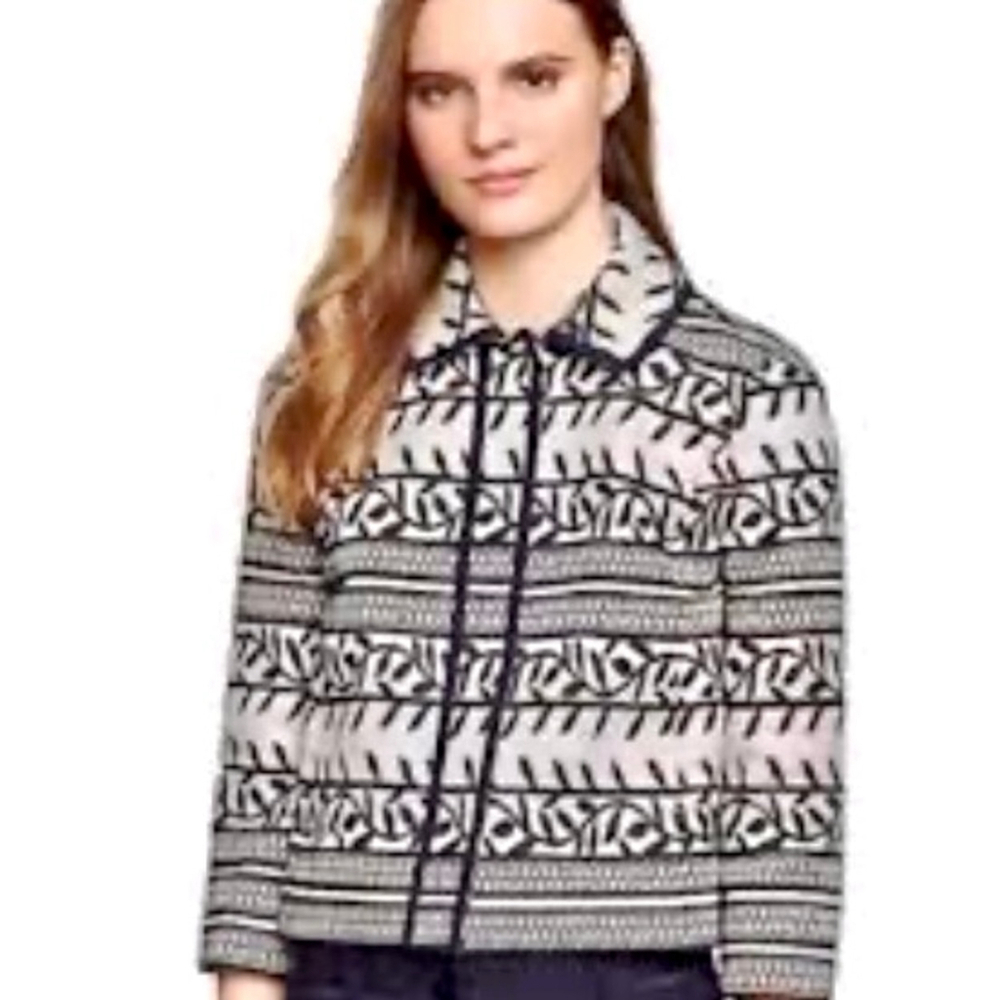 Tory Burch White & Black Patterned Blazer Jacket Size 8 hidden snaps
